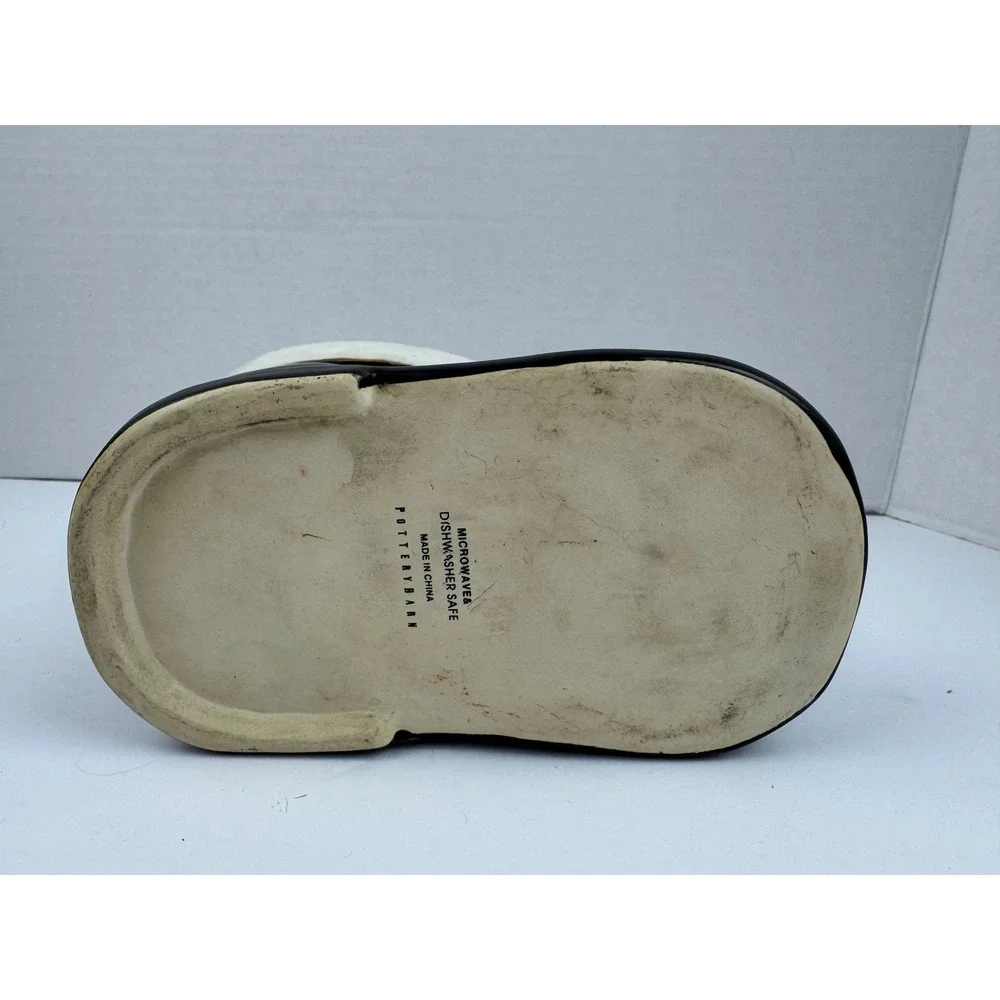 Pottery Barn Santa Boot Ceramic Planter Candy Dish Black White Holiday Decor